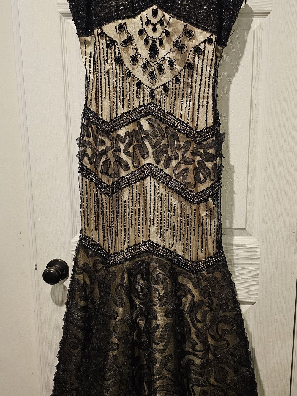 Black and Champagne Sequin Embellished Maxi Dress